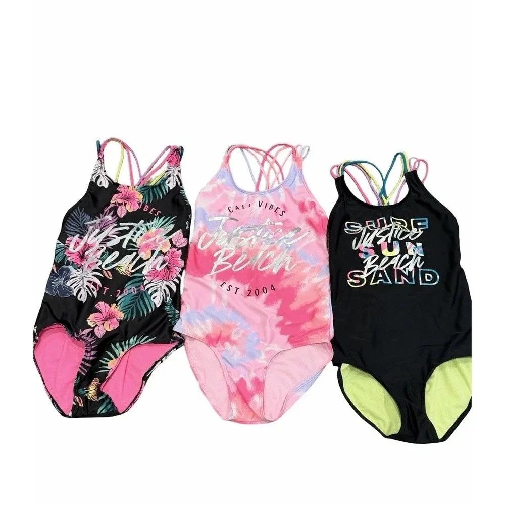 JUSTICE Teen Girls 16 One Piece Swimsuit Bathing Suit Lot Bundle Floral Tie Dye